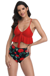 Maillot de bain push-up taille haute à volants